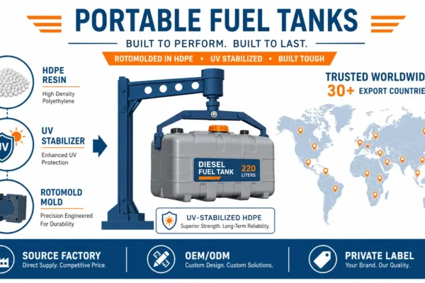 Portable fuel tank manufacturer MEBIUSE factory OEM production line infographic